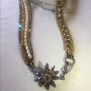 Suede and Swarovski crystal toggle necklace.